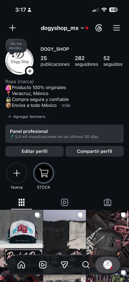 Después: perfil con 25 publicaciones, 282 seguidores y 5.4 mil visualizaciones en los últimos 30 días.